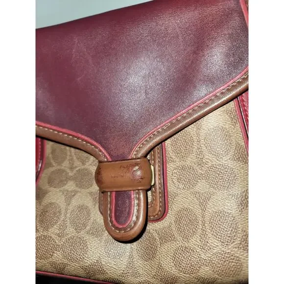 Coach Courier Carryall 23 In Colorblock Signature Canvas Tan Red Apple